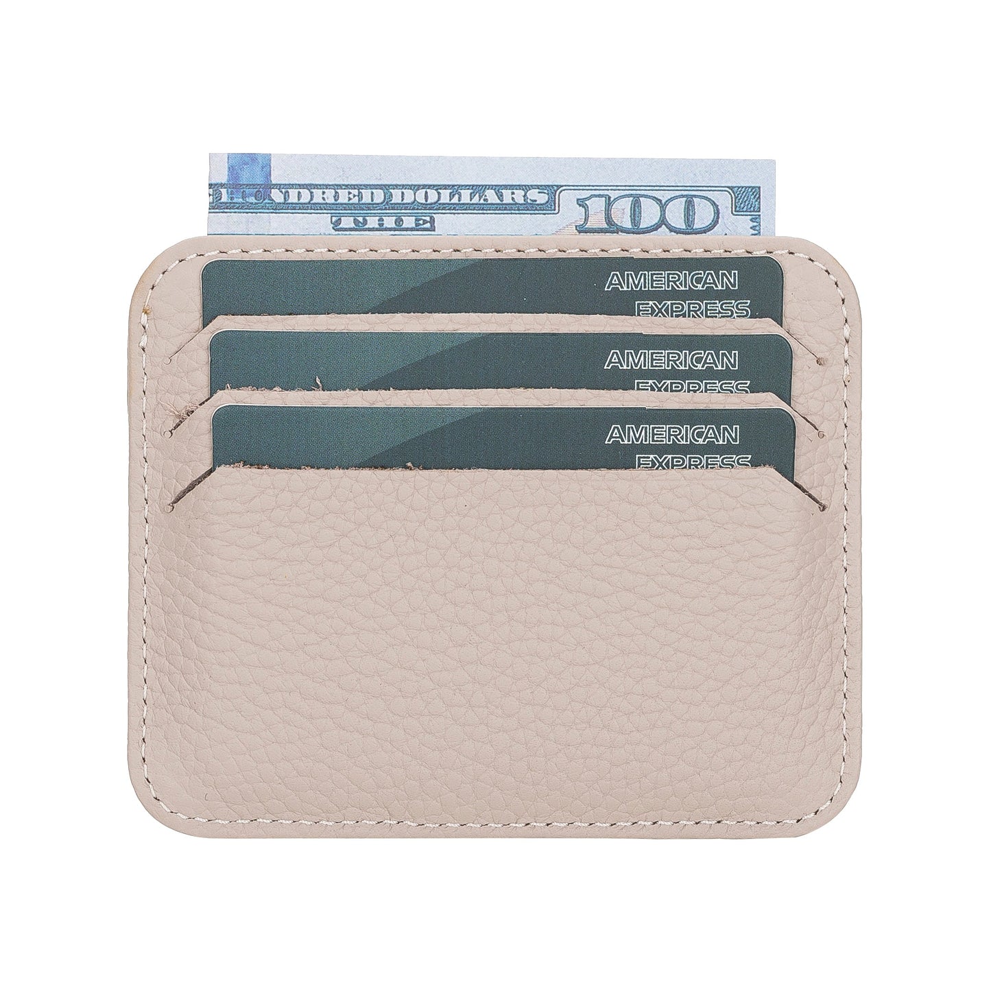 Leather Card Holder, Paper Money Section, 6 Card Compartments, Beige