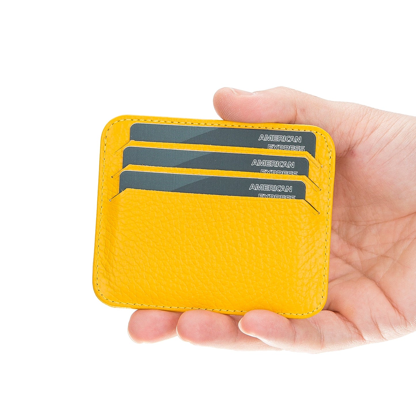 Leather Card Holder, Paper Money Section, 6 Card Compartments, Lemon Yellow