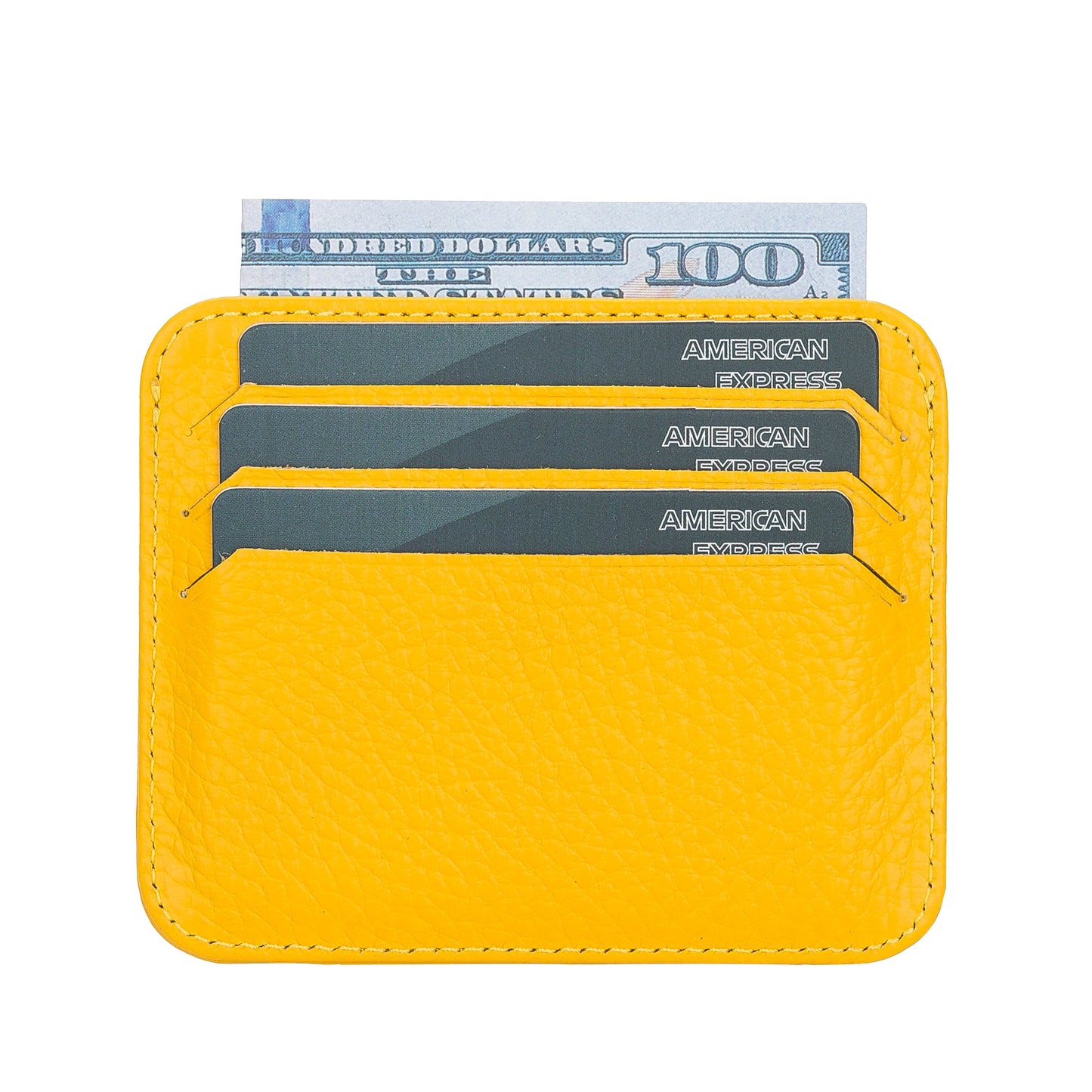 Leather Card Holder, Paper Money Section, 6 Card Compartments, Lemon Yellow