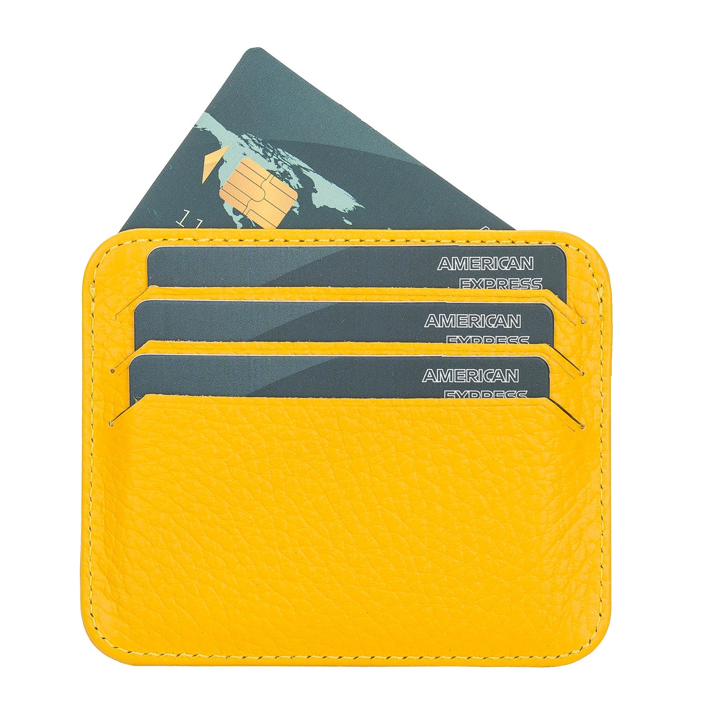 Leather Card Holder, Paper Money Section, 6 Card Compartments, Lemon Yellow