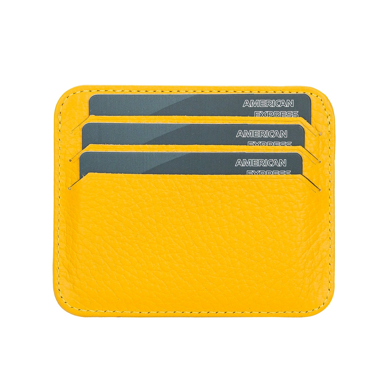 Leather Card Holder, Paper Money Section, 6 Card Compartments, Lemon Yellow