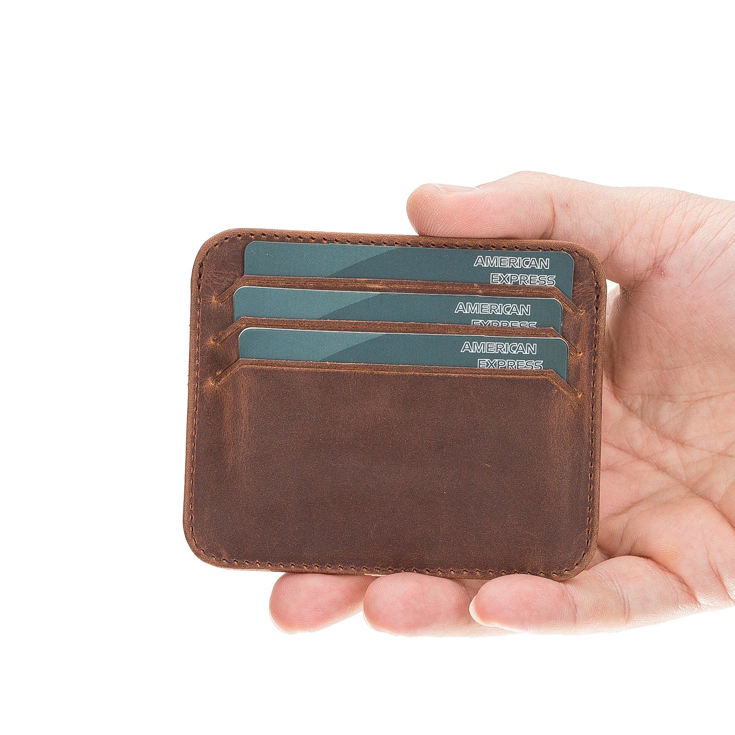 Leather Card Holder, Paper Money Section, 6 Card Compartments, Antique Brown