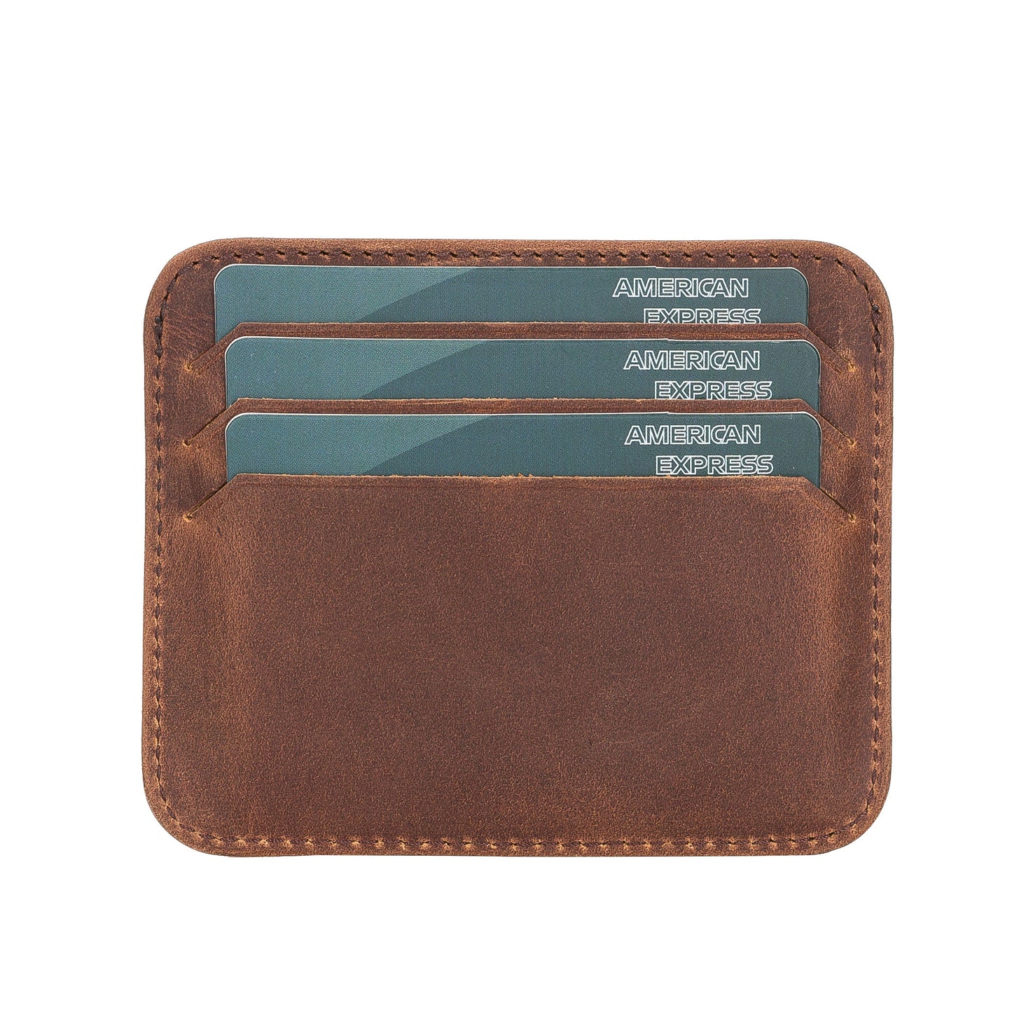 Leather Card Holder, Paper Money Section, 6 Card Compartments, Antique Brown