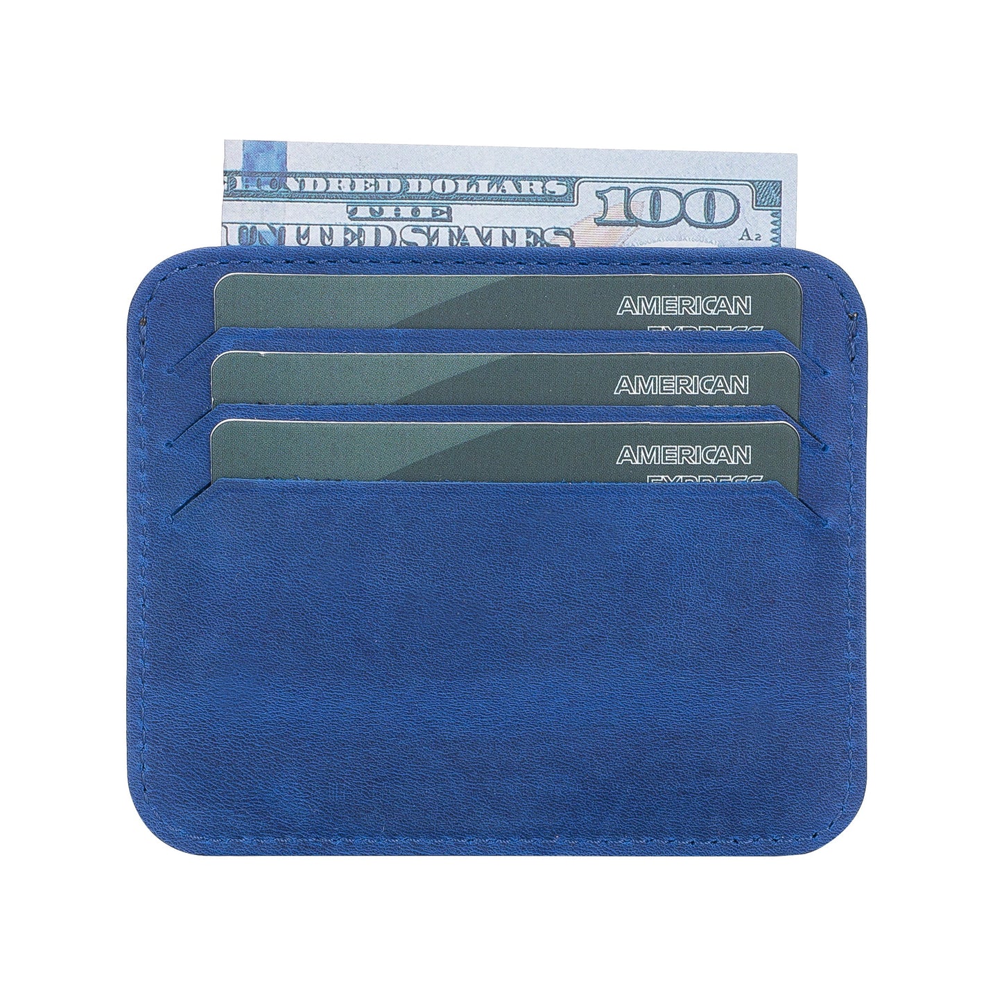 Leather Card Holder, Paper Money Section, 6 Card Compartments, Saks Blue