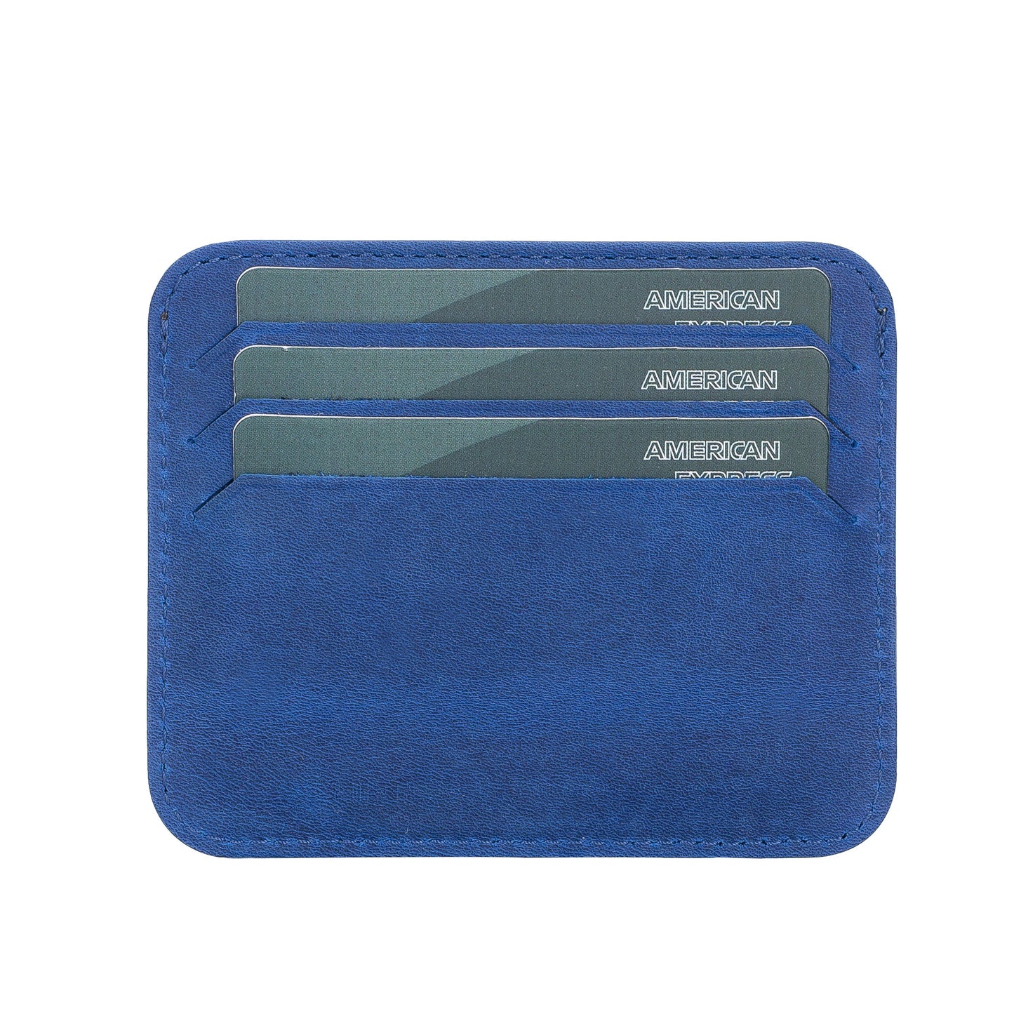 Leather Card Holder, Paper Money Section, 6 Card Compartments, Saks Blue