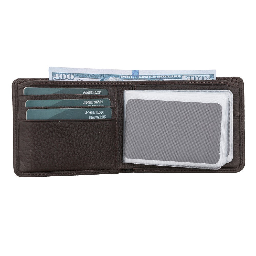 Yosef Leather Wallet and Card Holder, 8 Card Compartments, Textured Brown