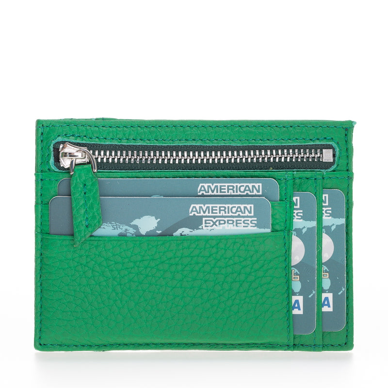 Leather Card Holder, Coin Compartment, 6 Card Compartments, Pine Green