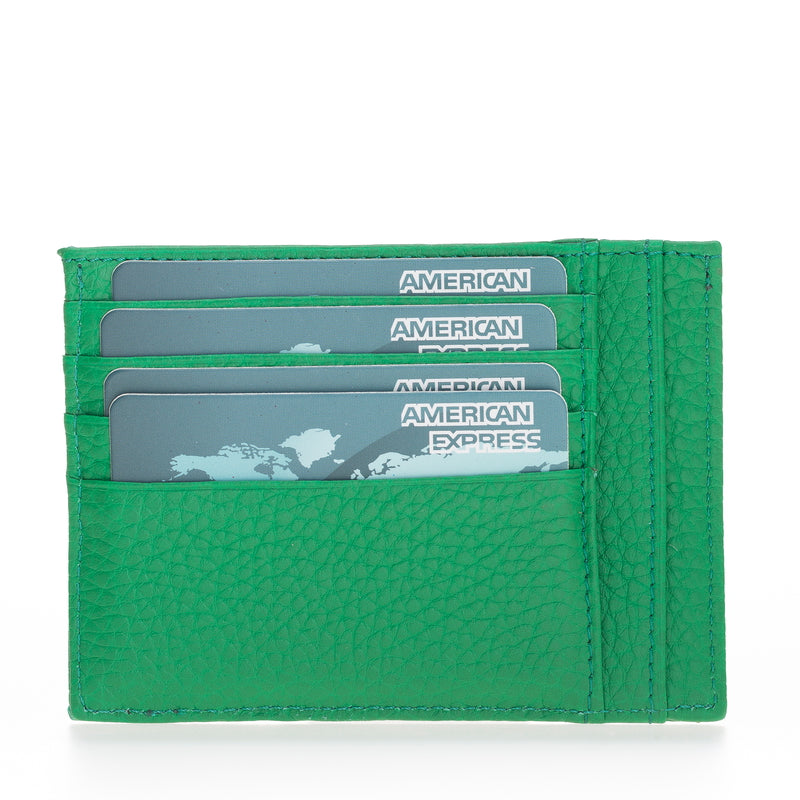 Leather Card Holder, Coin Compartment, 6 Card Compartments, Pine Green