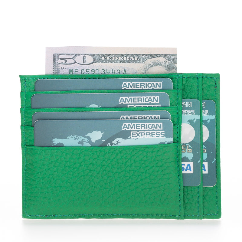 Leather Card Holder, Coin Compartment, 6 Card Compartments, Pine Green