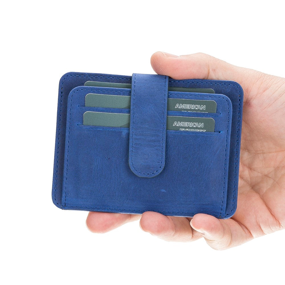 Leather Card Holder, 6 Card Compartments, 2 Windows, Saks Blue