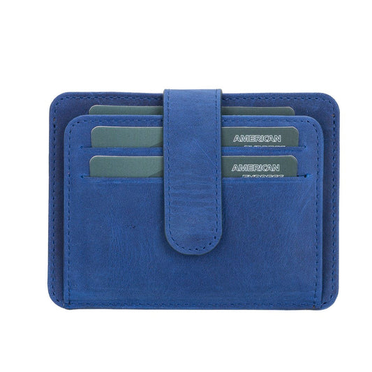 Leather Card Holder, 6 Card Compartments, 2 Windows, Saks Blue