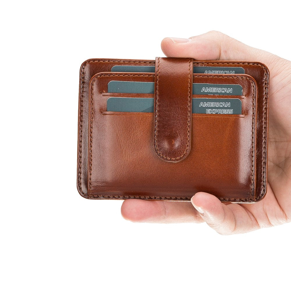 Leather Card Holder, 6 Card Compartments, 2 Windows, Effect Tan