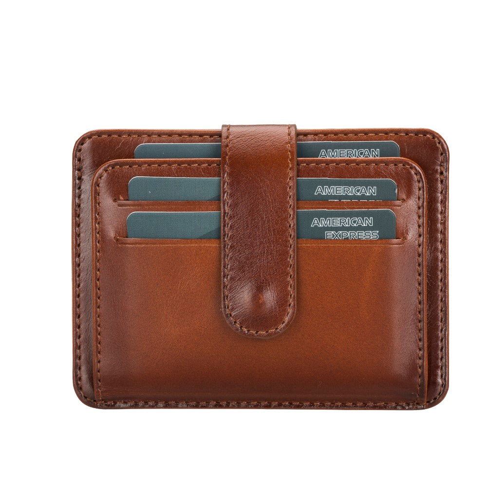 Leather Card Holder, 6 Card Compartments, 2 Windows, Effect Tan