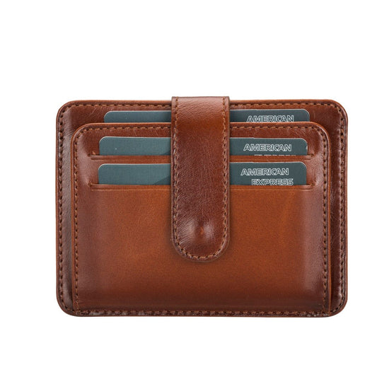 Leather Card Holder, 6 Card Compartments, 2 Windows, Effect Tan