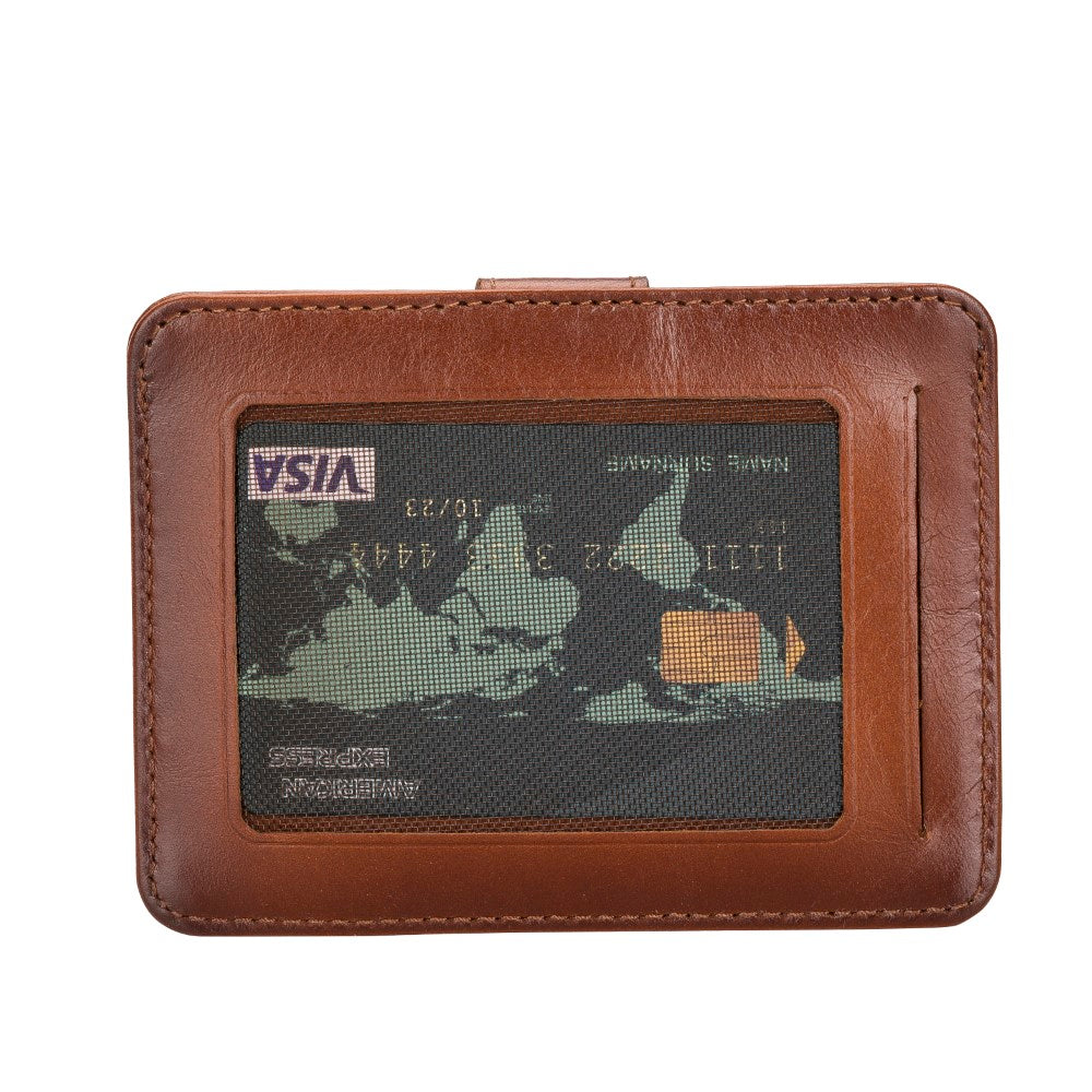 Leather Card Holder, 6 Card Compartments, 2 Windows, Effect Tan