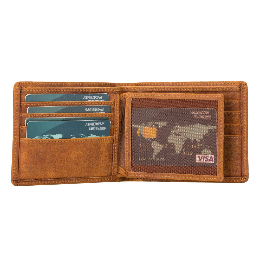 Marky Leather Wallet and Card Holder, 10 Card Compartments, Antique Tan