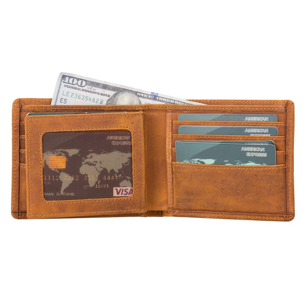 Marky Leather Wallet and Card Holder, 10 Card Compartments, Antique Tan