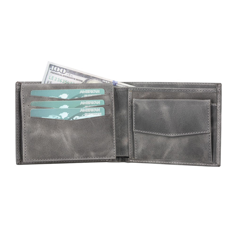 Passat Leather Wallet and Card Holder, 7 Card Compartments, Antique Gray