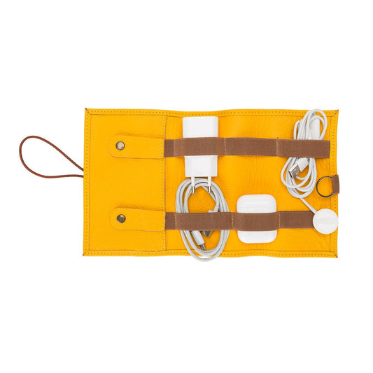 Leather Cable Accessory Carrying Bag FL12 Yellow