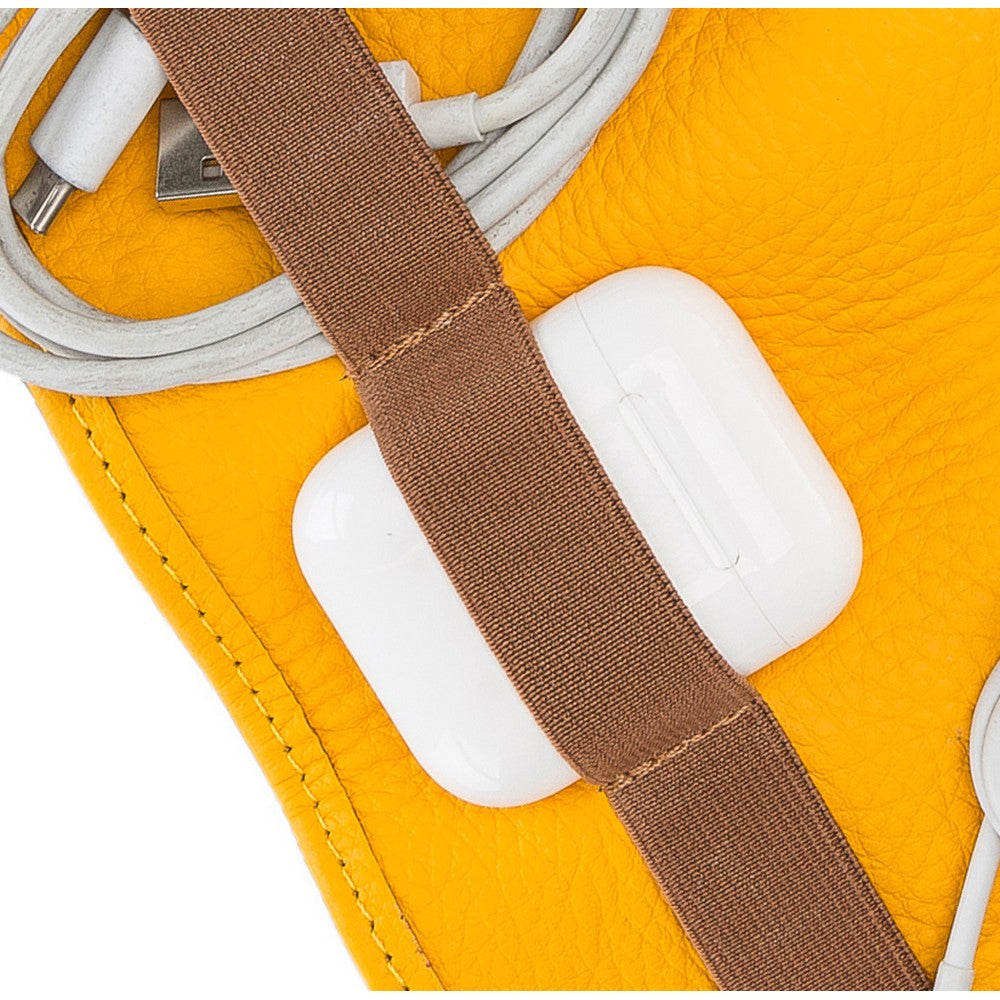 Leather Cable Accessory Carrying Bag FL12 Yellow