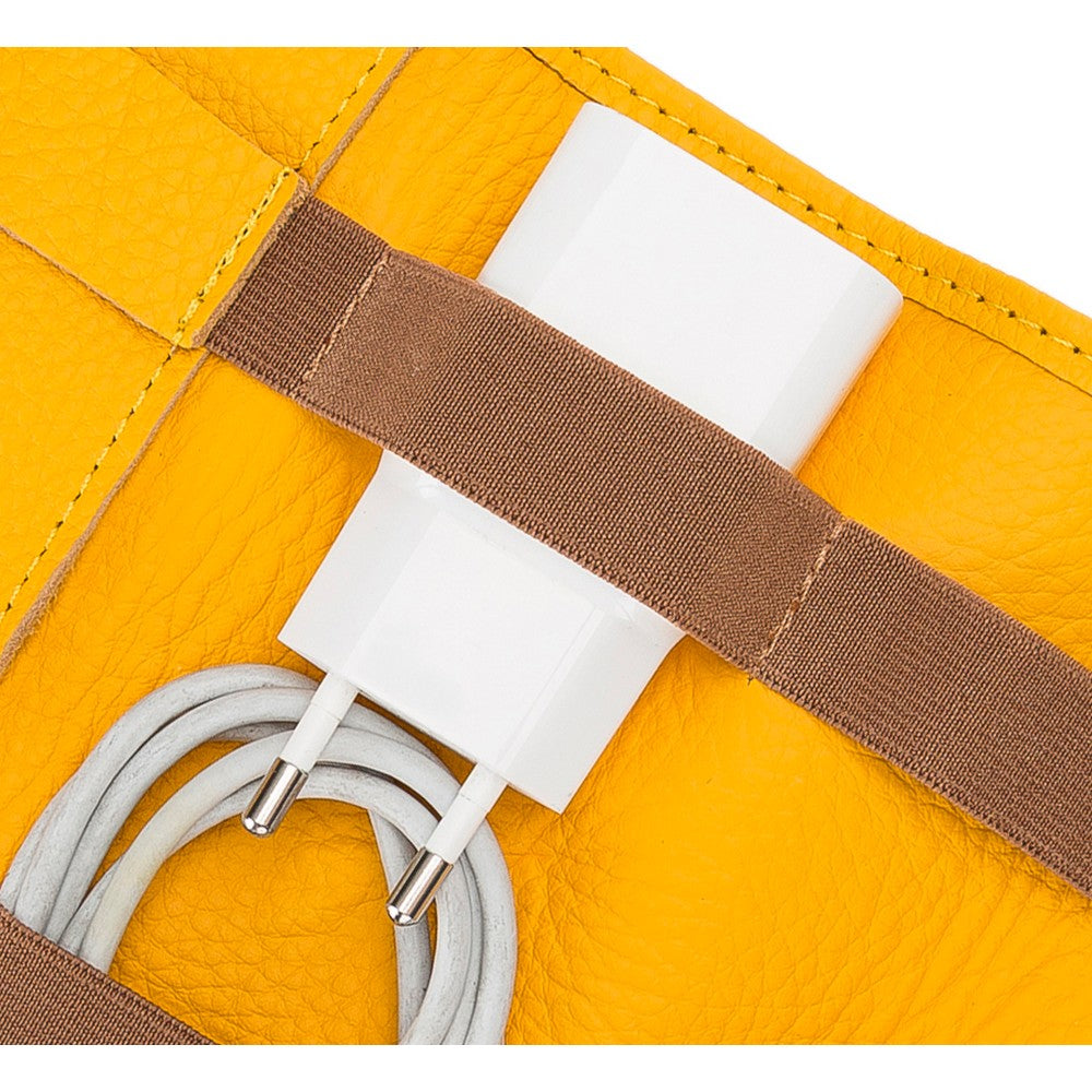 Leather Cable Accessory Carrying Bag FL12 Yellow