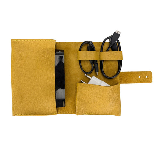 Leather Cable Accessory Carrying Bag FL12 Yellow