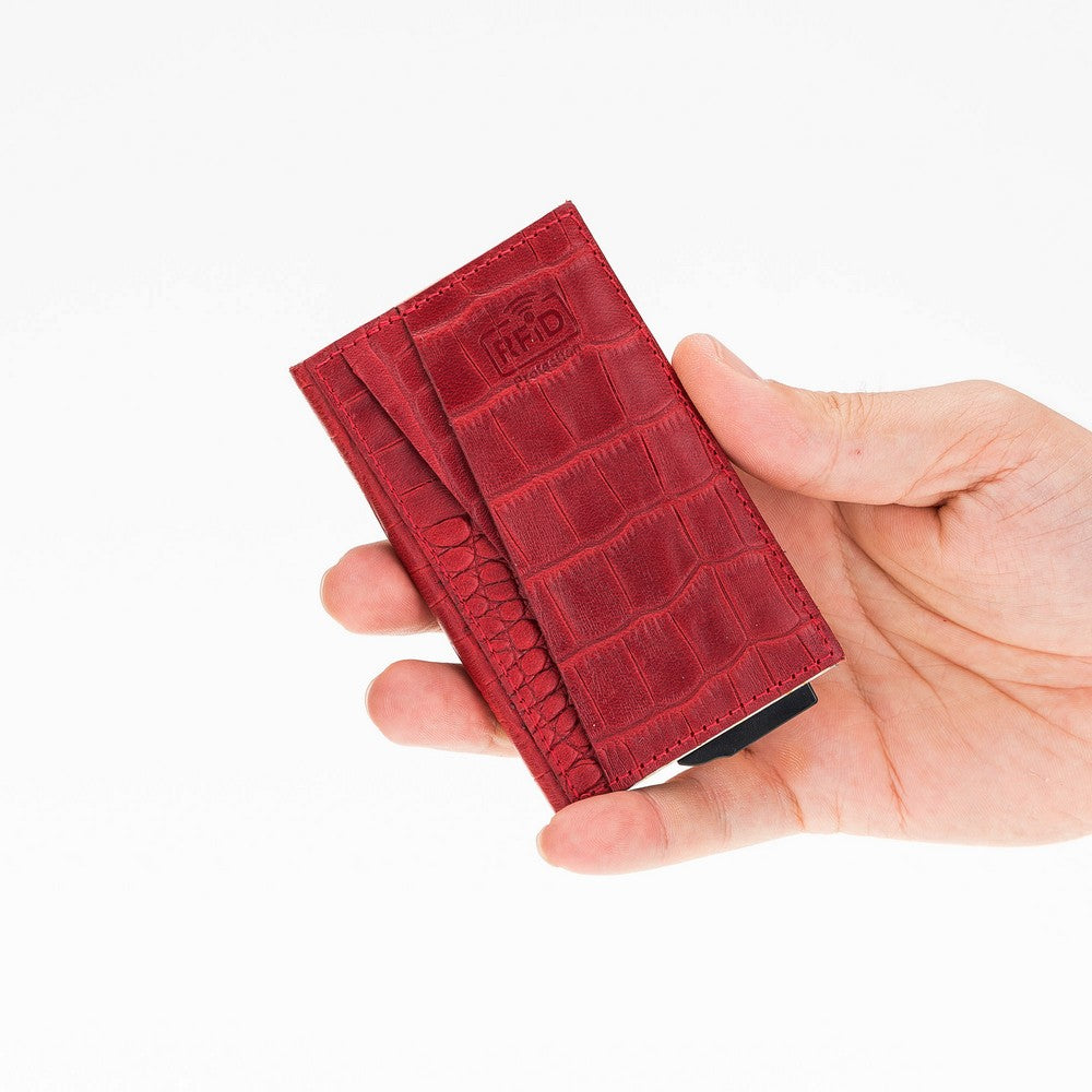 Fernando Card Holder, Holds 7 Cards, Snake Pattern, Red