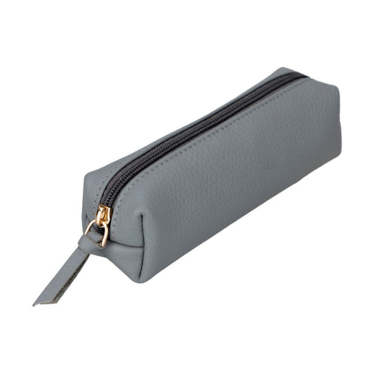 Genuine Leather Pencil Case, Handmade Zipper Case, Ash Gray