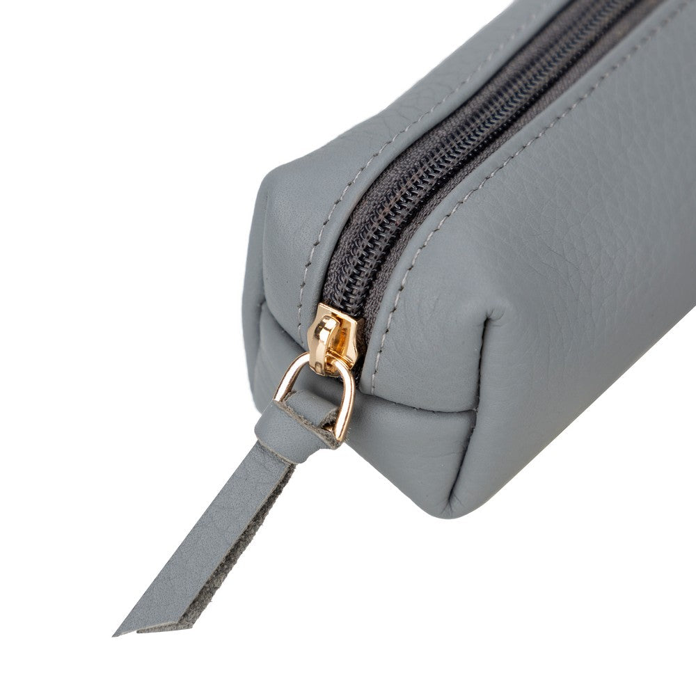 Genuine Leather Pencil Case, Handmade Zipper Case, Ash Gray