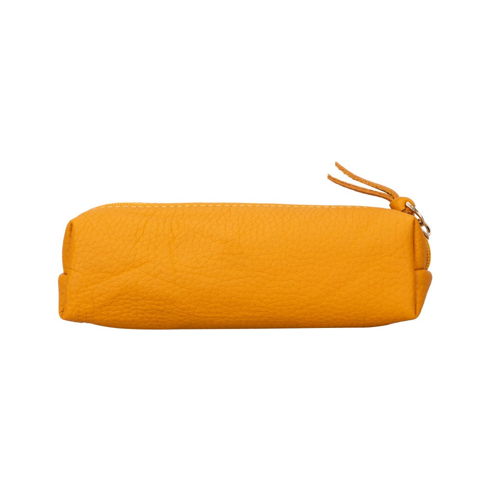 Real Leather Pencil Case, Handmade Zipper Case, Yellow