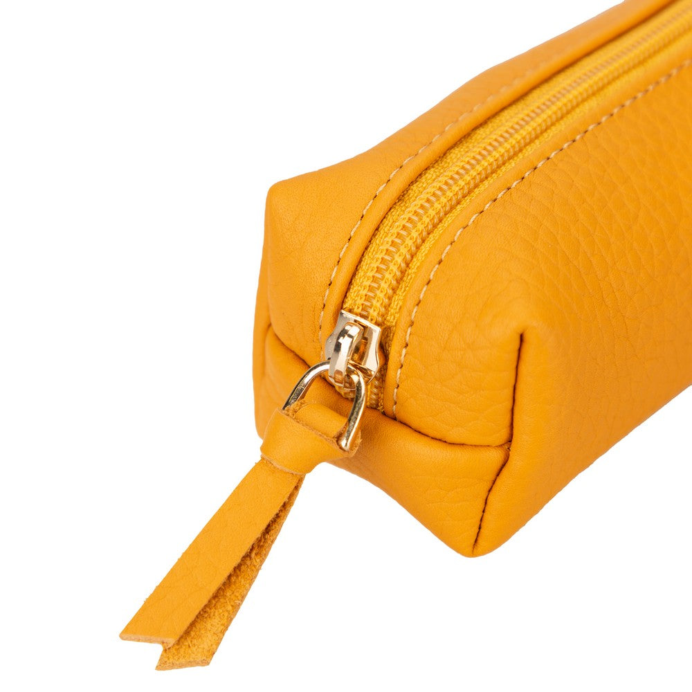 Real Leather Pencil Case, Handmade Zipper Case, Yellow