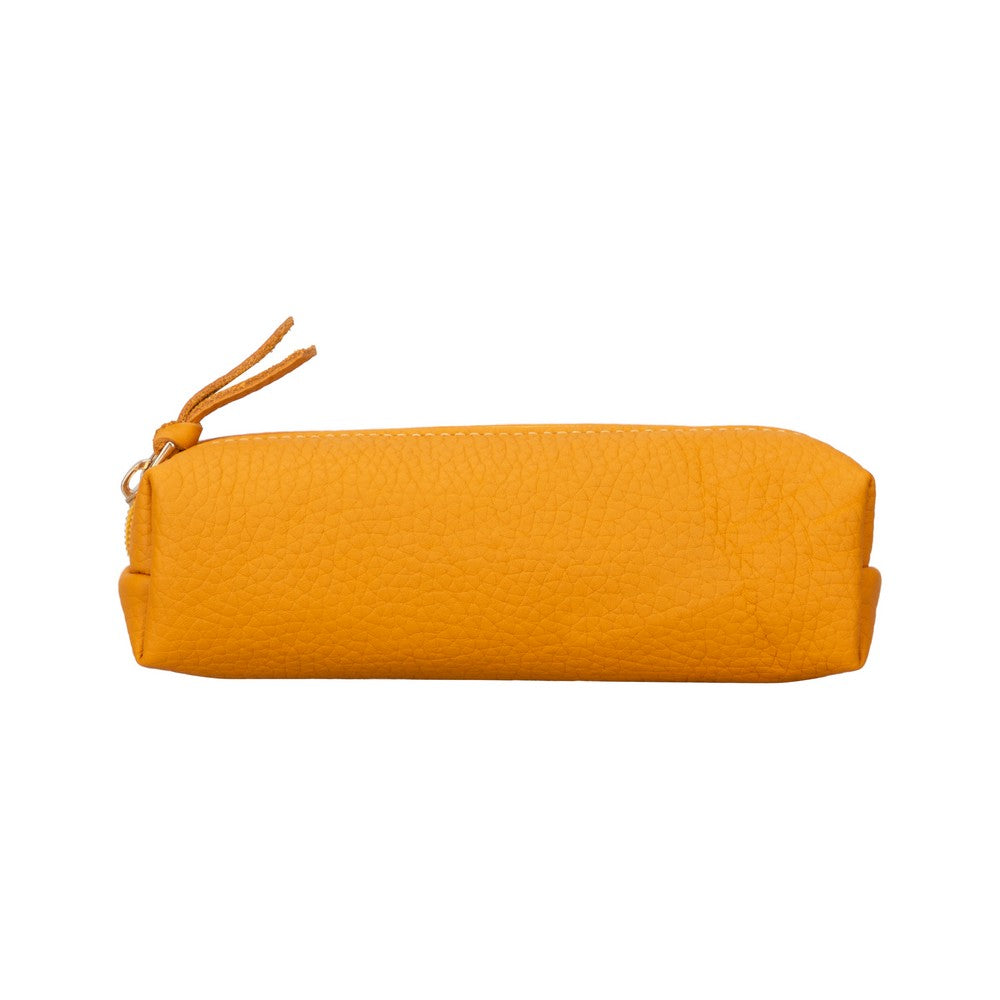 Real Leather Pencil Case, Handmade Zipper Case, Yellow