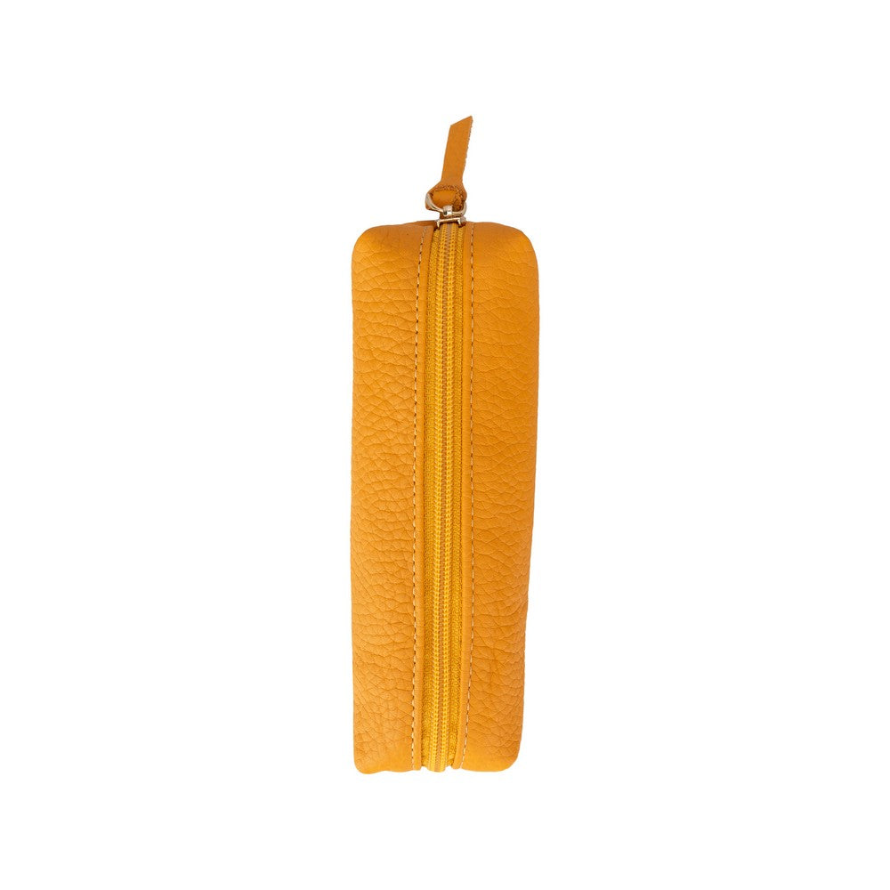 Real Leather Pencil Case, Handmade Zipper Case, Yellow