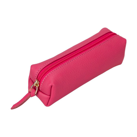 Real Leather Pencil Case, Handmade Zipper Case, Candy Pink