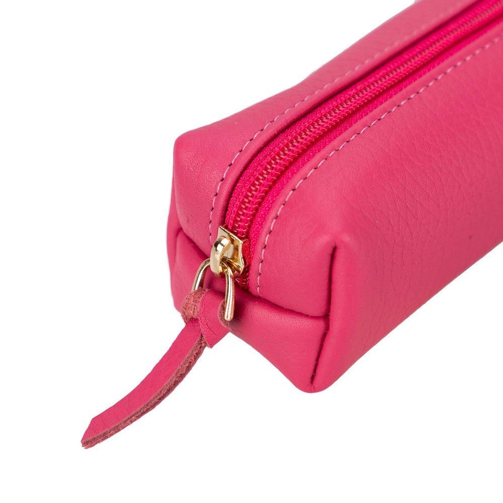 Real Leather Pencil Case, Handmade Zipper Case, Candy Pink