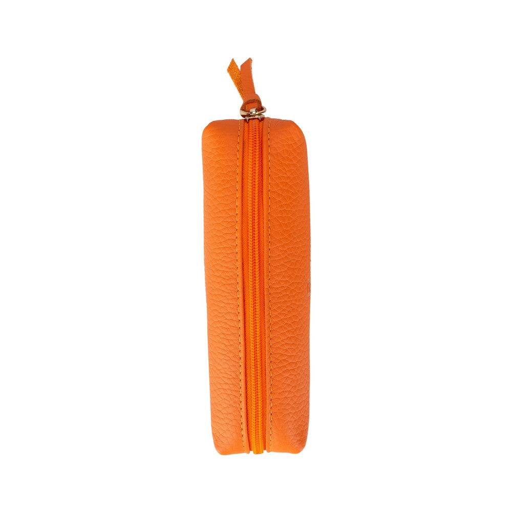 Real Leather Pencil Case, Handmade Zipper Case, Orange