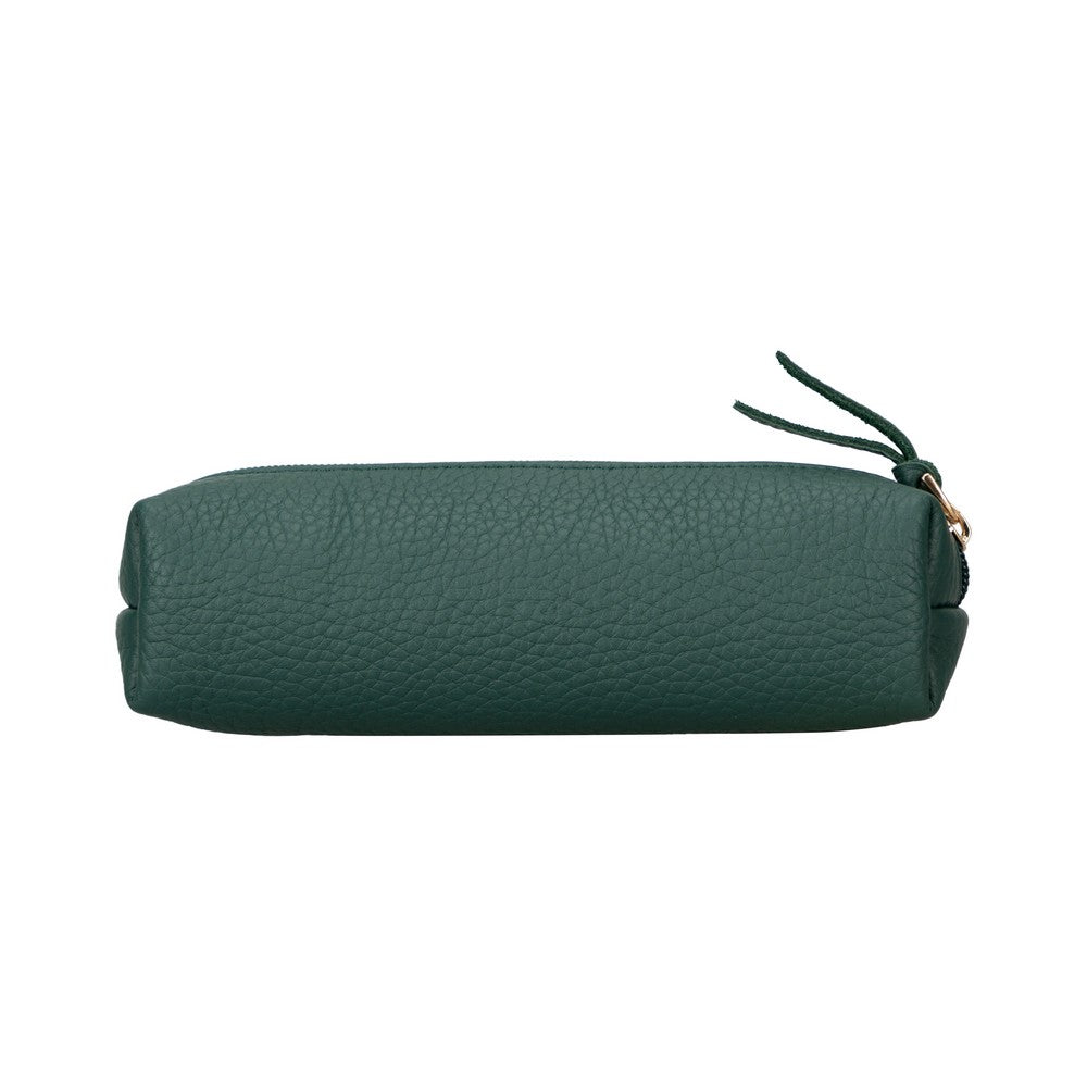 Real Leather Pencil Case, Handmade Zipper Case, Pine Green