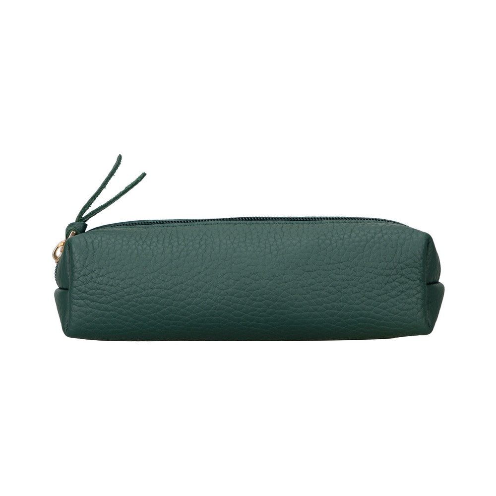 Real Leather Pencil Case, Handmade Zipper Case, Pine Green