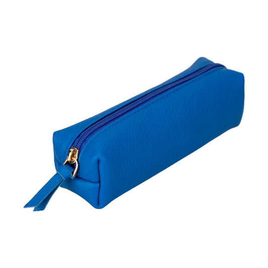 Real Leather Pencil Case, Handmade Zipper Case, Sea Blue