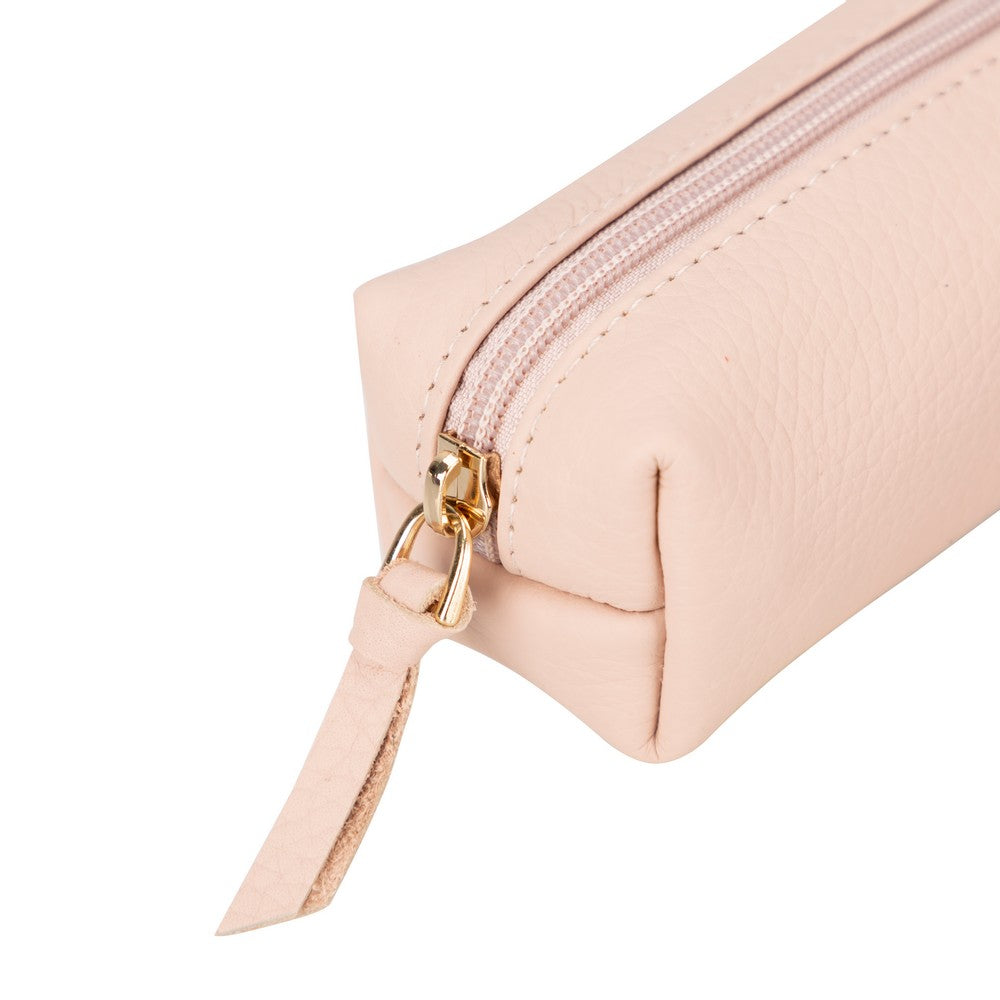 Real Leather Pencil Case, Handmade Zipper Case, Powder Pink