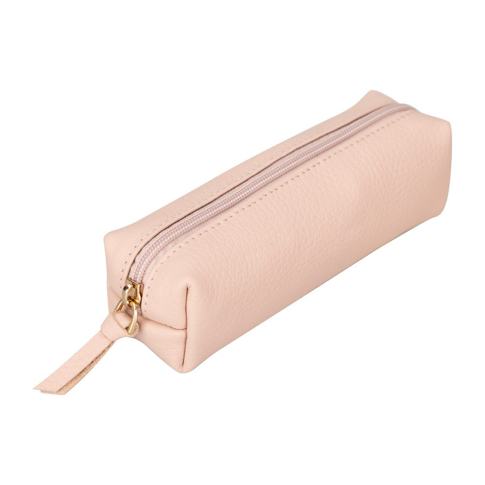 Real Leather Pencil Case, Handmade Zipper Case, Powder Pink