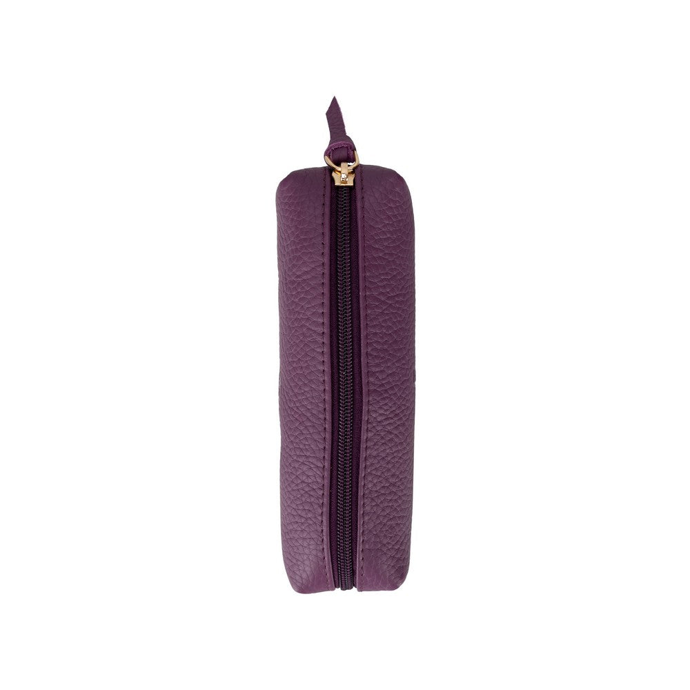 Real Leather Pencil Case, Handmade Zipper Case, Purple