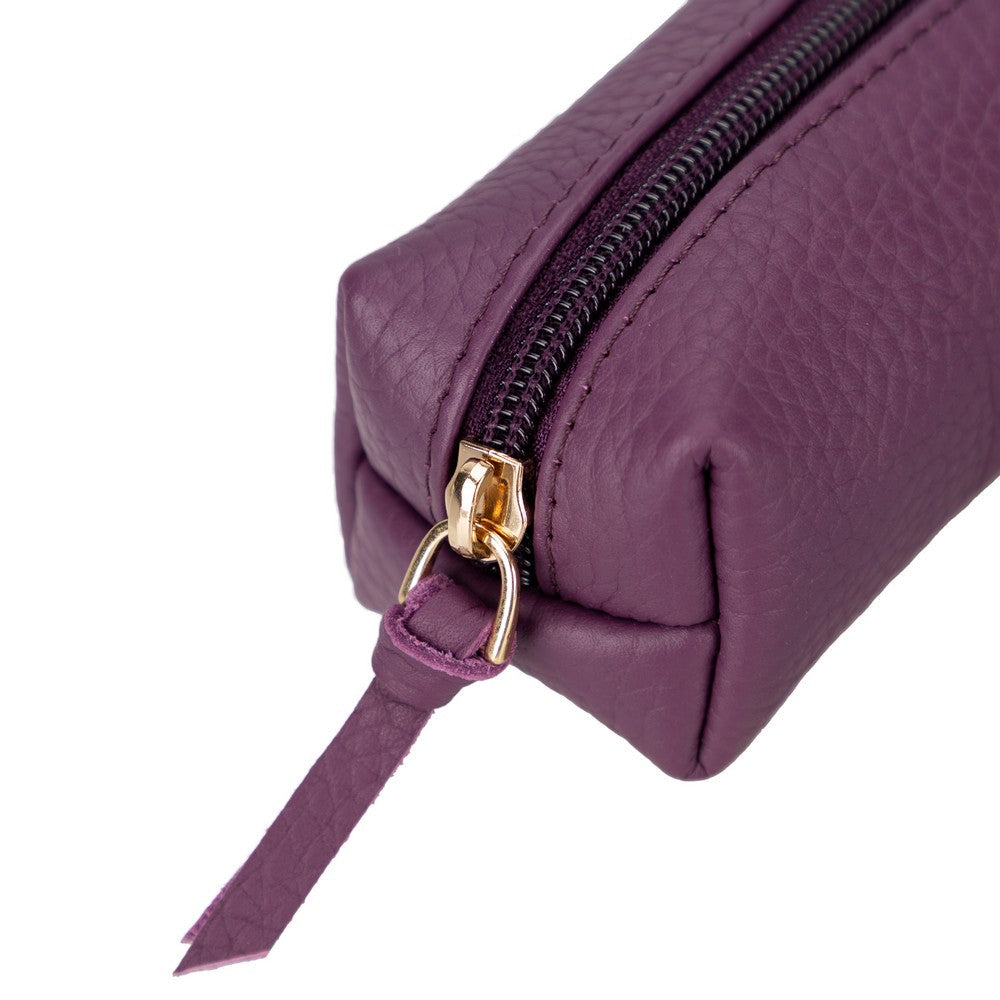 Real Leather Pencil Case, Handmade Zipper Case, Purple