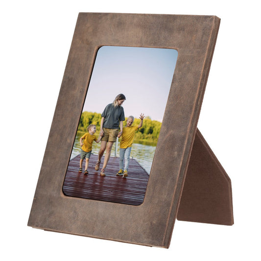 Real Leather Desktop Photo Frame, 22x17cm (15x10 photos) Antique Brown