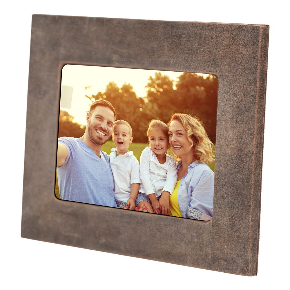 Real Leather Desktop Photo Frame, 22x17cm (15x10 photos) Antique Brown