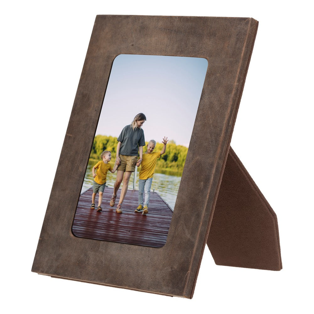 Real Leather Desktop Photo Frame, 22x17cm (15x10 photos) Antique Dark Brown