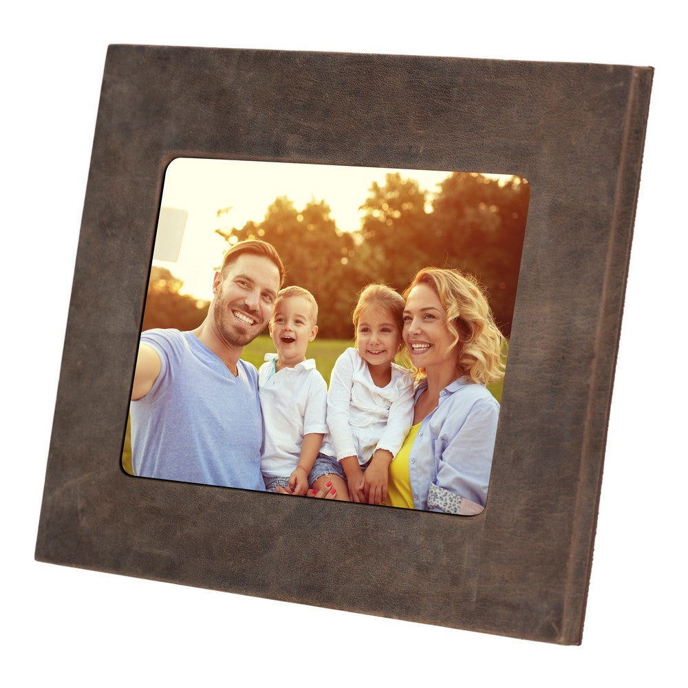 Real Leather Desktop Photo Frame, 22x17cm (15x10 photos) Antique Dark Brown