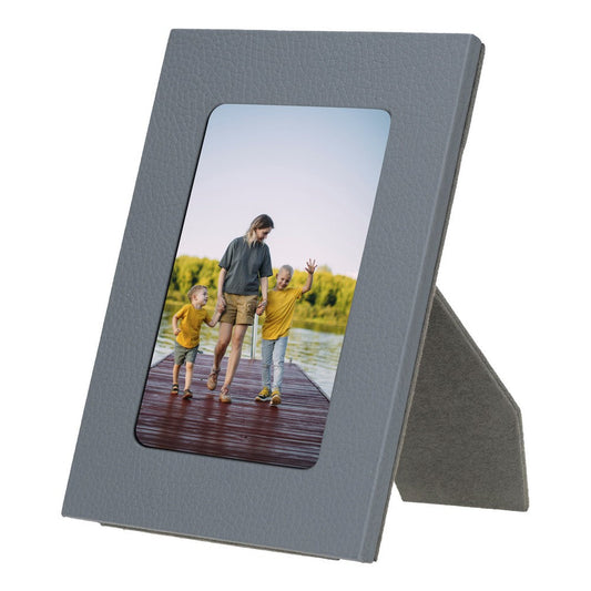 Real Leather Desktop Photo Frame, 22x17cm (15x10 photos) Gray