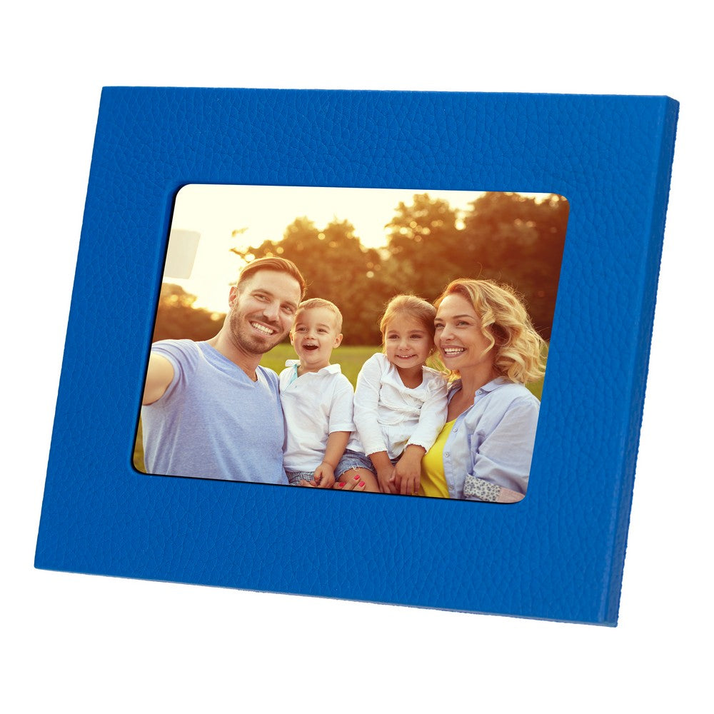 Real Leather Desktop Photo Frame, 22x17cm (15x10 photos) Blue