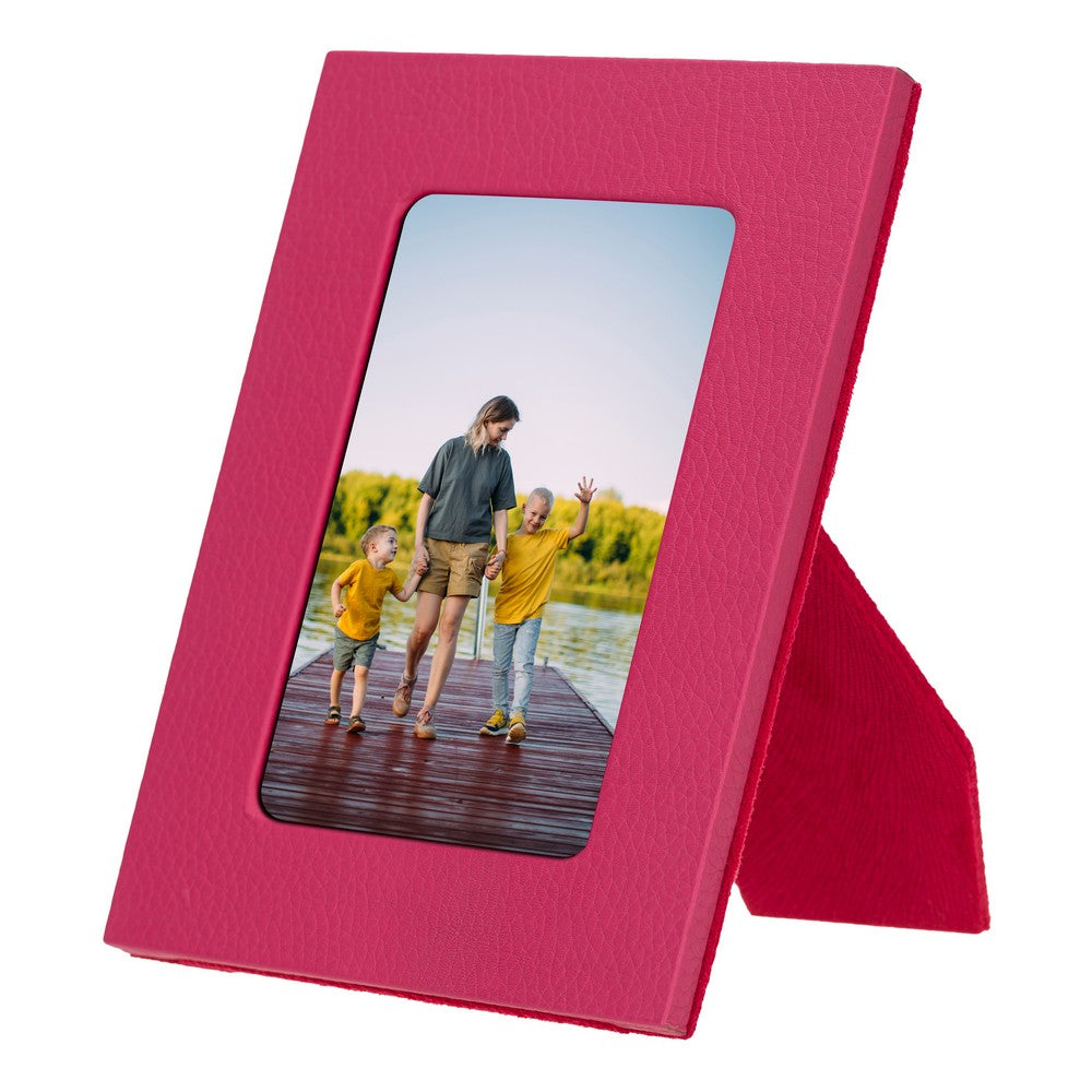 Real Leather Desktop Photo Frame, 22x17cm (15x10 photos) Pink